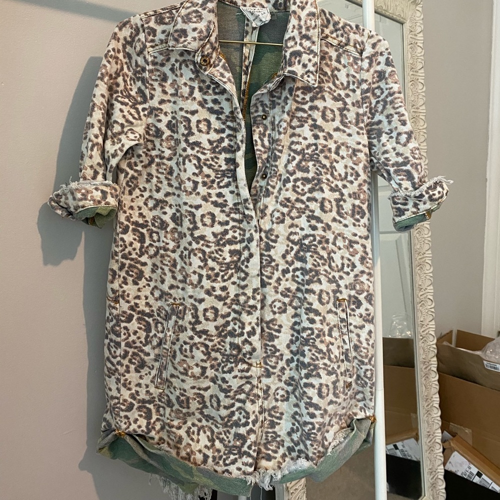 Leopard print denim romper